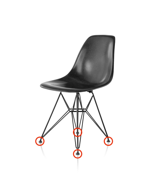 Black Eames side chair with wire base and ball-style replacement feet glides