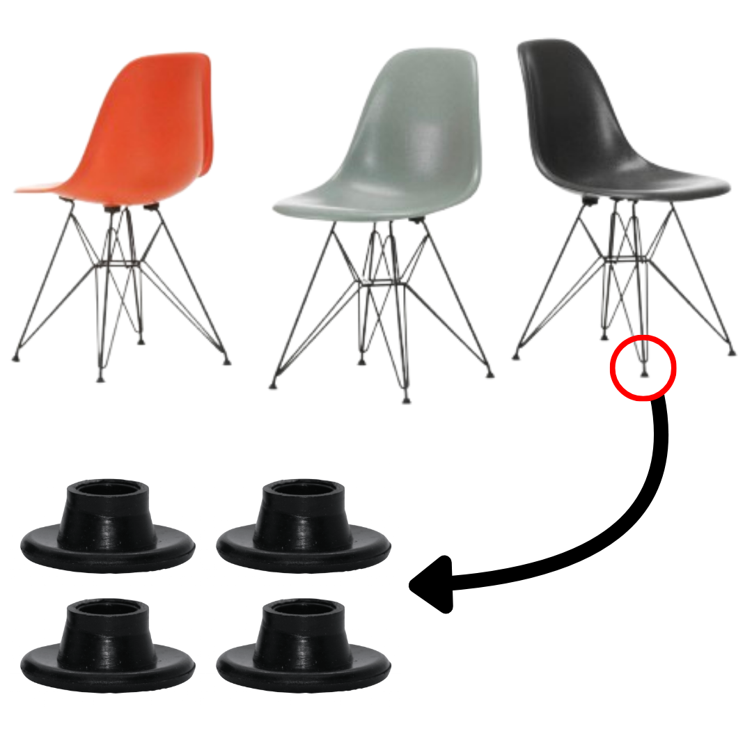 Set of four black replacement glides for Eames and Virta Eiffel Tower base chairs