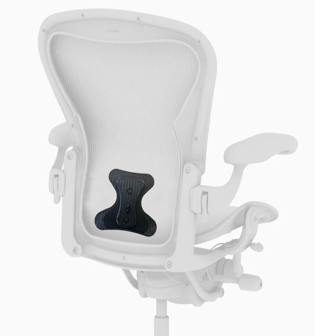 Herman Miller Aeron chair with Posturefit lumbar support installed, enhancing lower back comfort and posture support.