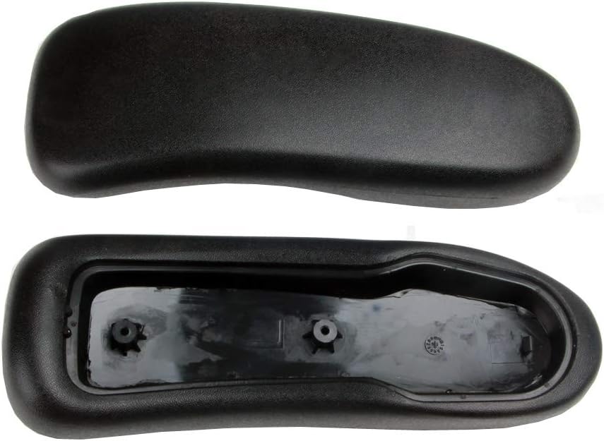 Top and bottom view of black replacement arm pads for Herman Miller Aeron chairs.