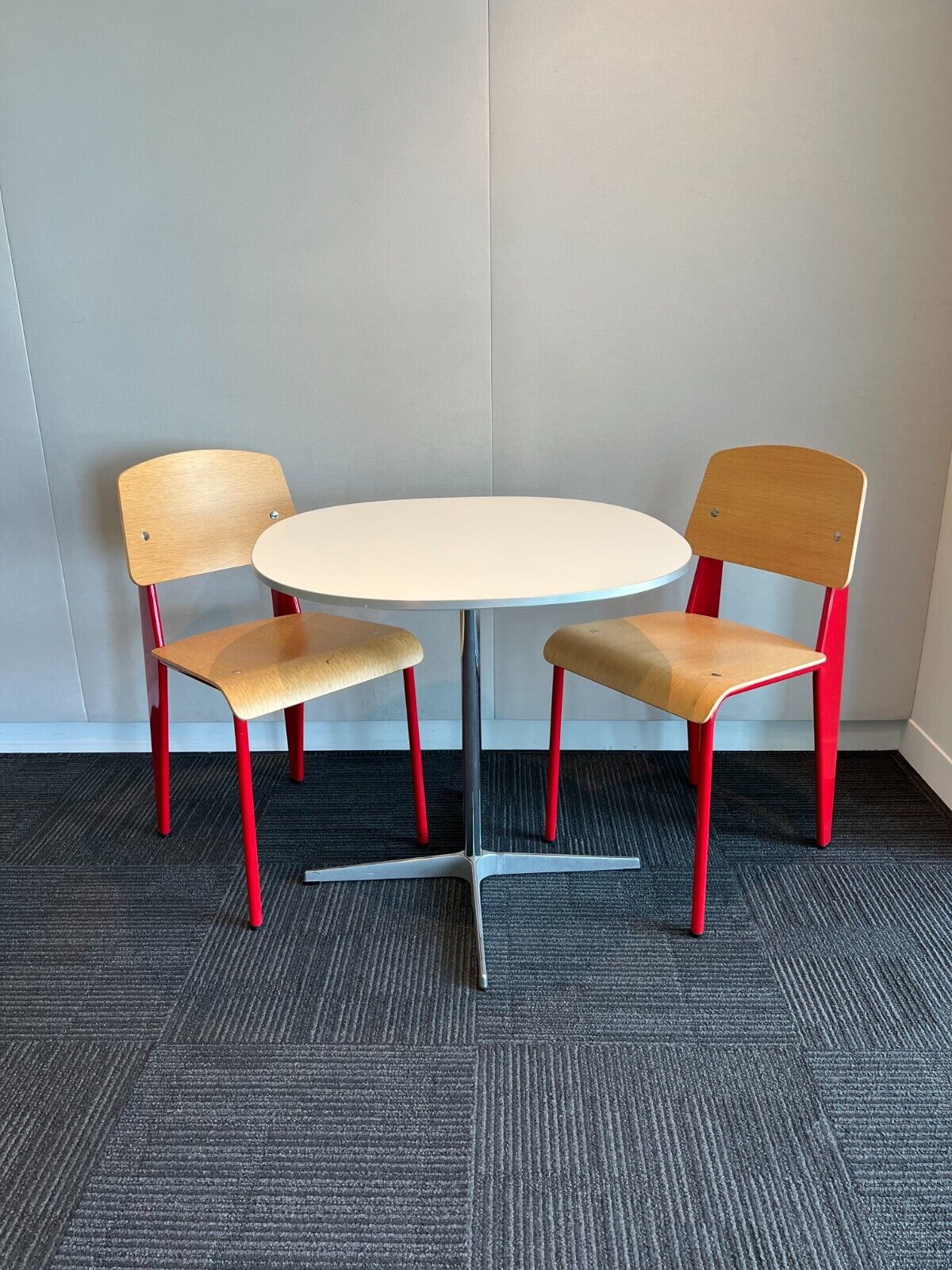 Vitra Standard Chair in Natural Oak, Japenese Red Metal by Jean Prouvé